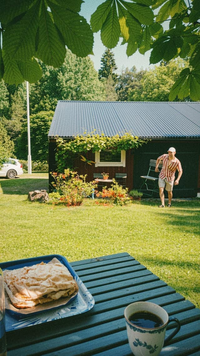 Fika i sommarstugans trädgård